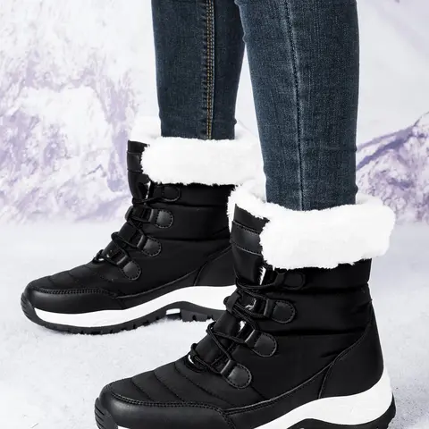 Women's High-Top Lace-Up Hiking Boots, Trekking Shoes, Warm Outdoor Shoes, Durable Outdoor Snow Boots with Fleece Lining, Comfortable for Daily Wear and Outdoor Activities, Christmas Gift, Casual Hiking Shoes