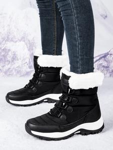 women's solid color design thermal lined anti-slip and windproof warmth hiking shoes footwear , casual sporty warm snow boots for fall & winter, non-slip outdoor sports shoes, trekking camping shoes