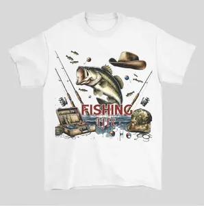 Fishing Life T-Shirt Bass Fishing Graphic Tee Fisherman Shirt Outdoor Hunting Style Casual Streetwear Unisex Cotton Shirt Gift for Anglers