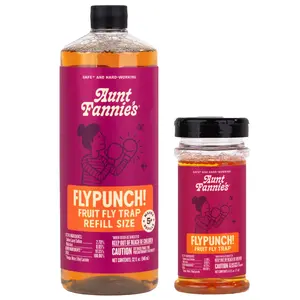 Aunt Fannie's FlyPunch Fruit Fly Trap Bundle for Indoor and Kitchen Use, Ready to Use, Made with Plant Based Ingredients, Safe Near Food, Long Lasting, 32 oz Refill and 6 oz Single