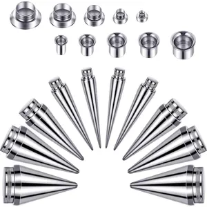 30 Pieces Ear Gauge Stretching Kit Stainless Steel Gauges Kit Screw Fit Taper Plug Tunnel Ear Expander Stretching Set, 6G-00G