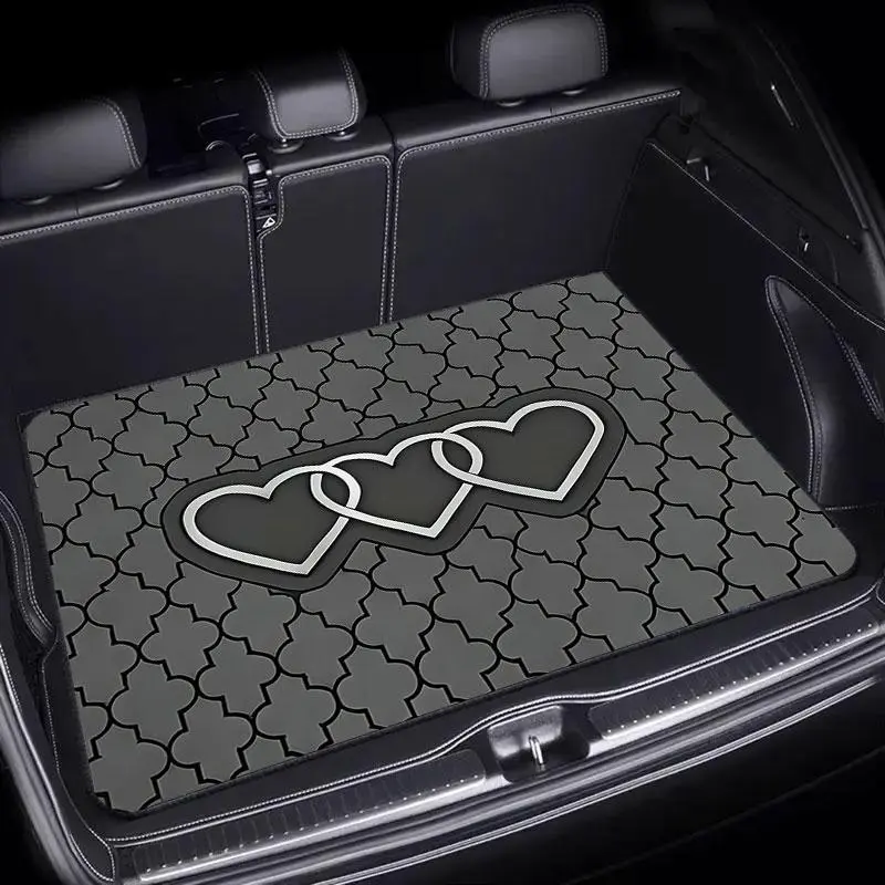 Brand Name Universal Fit Heart Print Trunk Liner, All-Weather Durable Car Cargo Mat, Non-Slip Waterproof Trunk Protector for SUV & Sedan, Romantic Style Interior Floor Mat, Scratches & Dirt Resistant Rear Mat