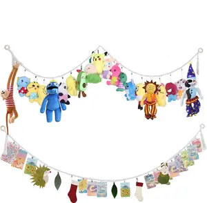 80 Inch Hanging Storage Chain for Stuffed Animals| with 20 Metal Clips | Plush Toy Organizer for Nursery, Playroom, Corner | White