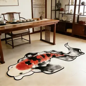 1pc New Chinese Style Art Living Room Sofa Strip Carpet Ink Koi Special-shaped Study Room Plush Rug Creative Design Bedroom Decoration Bedside Carpet Home Fluffy Soft Entrance Entrance Anti-slip Floor Mat