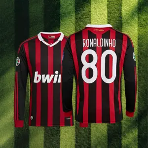 09 10/Home Kit/80# Ronaldinho/Retro/Long Sleeve/Soccer Jersey/Fans Version