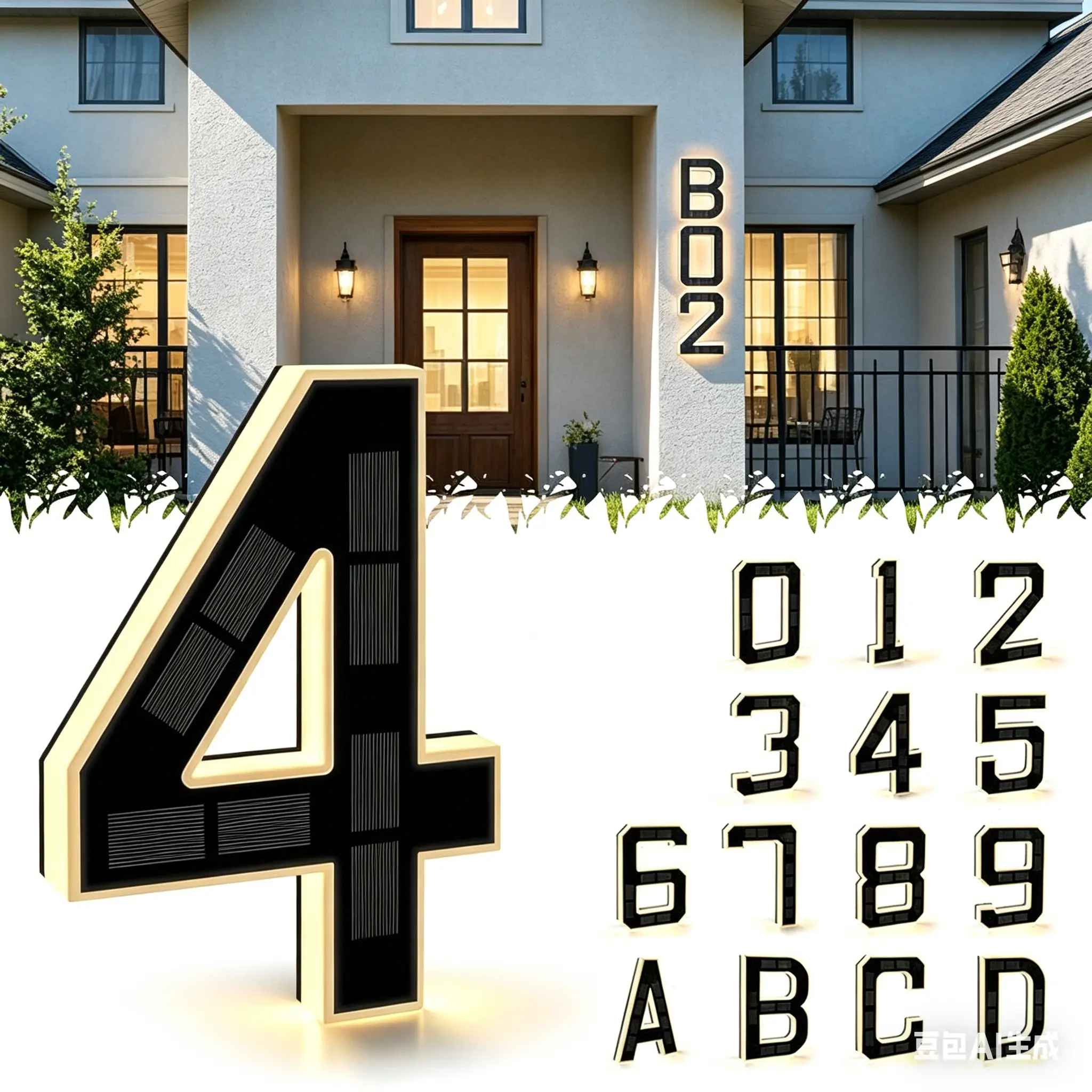 Solar Lighted House Numbers 9 Inch Waterproof LED Address Signs for Outside Modern House Numbers with Large Personalization Options,Decorate your door number, DIY personalisation.Modern Farmhouse Illuminated Sign Light