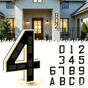 Solar Lighted House Numbers 9 Inch Waterproof LED Address Signs for Outside Modern House Numbers with Large Personalization Options,Decorate your door number, DIY personalisation.Modern Farmhouse Illuminated Sign Light