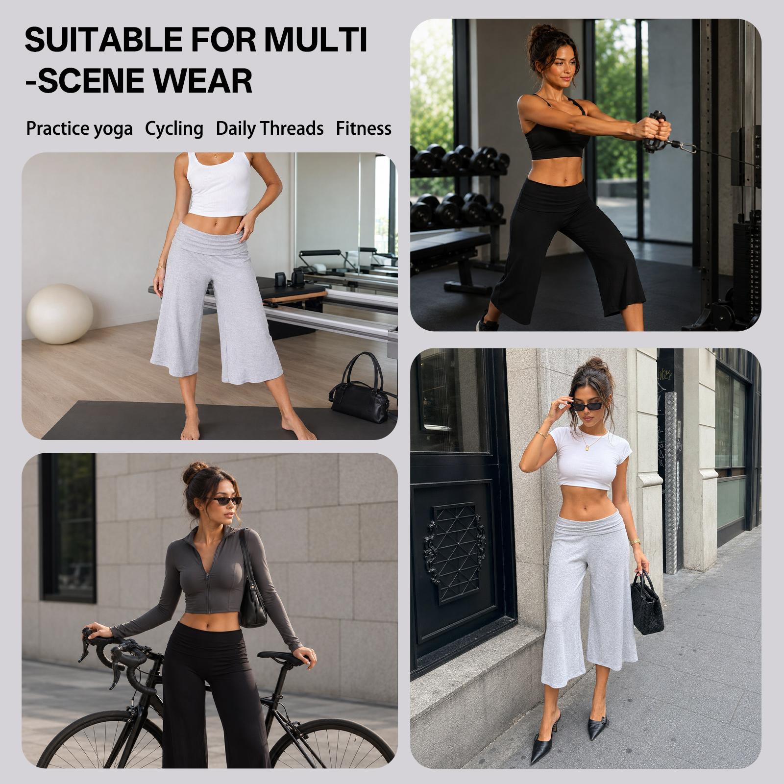 JOJOANS Women's Capri Yoga Wide-Leg Pants: Mid-to-low waist with butt-lifting and tummy-flattening design; outdoor casual straight-leg pants; breathable and loose-fitting, suitable for yoga, fitness, sports, and lounging at home