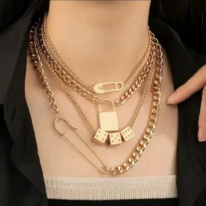 Boho Chic Multi-Layer Necklace with Chain Design and Key Pendant Gold-Tone Fashion Jewelry Accessory