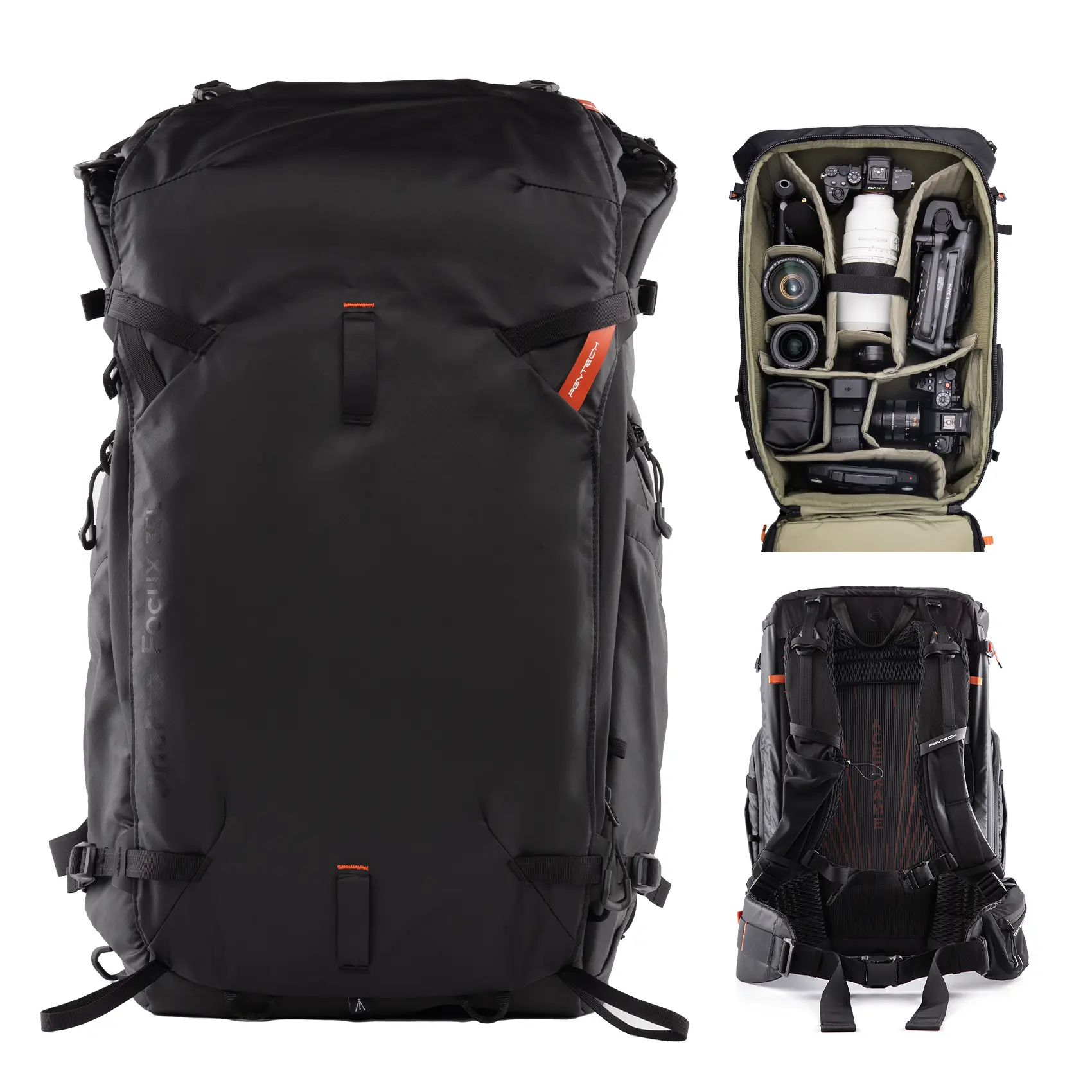 PGYTECH OnePro Focux Backpack 35L, Fits DSLR/SLR/Mirrorless Cameras/Lenses and Other Gear, Lightweight Outdoor Hiking Bag for Photography, Travel Bag with Laptop Compartment, Black