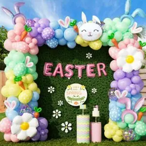 162pcs easter balloon arch kit pastel balloon garland with bunny ears daisy foil printed balloons for baby shower party spring birthday easter decorations