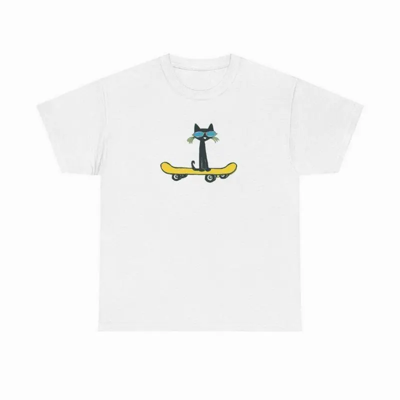 Pete The Cat On Skateboard T-Shirt, Funny Meme Shirt, Cartoon Character Shirt, Simple Style Pete The Cat On Skateboard T-Shirt, Funny Meme Shirt, Cartoon Character Shirt, Simple Style
