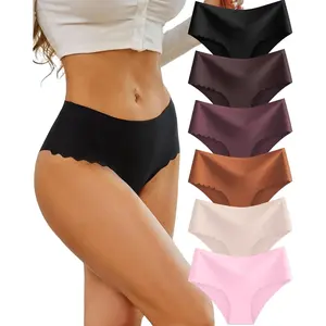 Women's 6-Pack Seamless Panties, High-Waisted No-Show Fit, Soft Stretchy Fabric Cheeky Briefs with Scalloped Edge