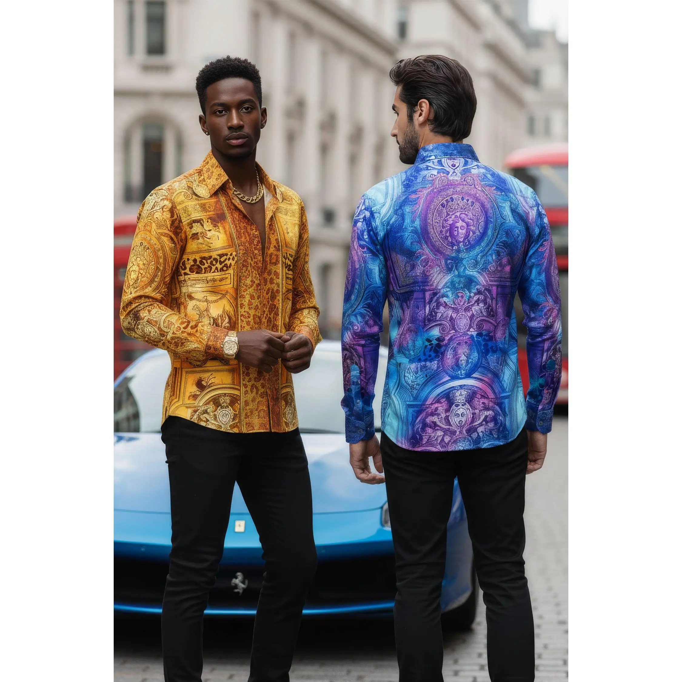 BARABAS Stone Long Sleeve Baroque Shirt with Rhinestone Crystal Details