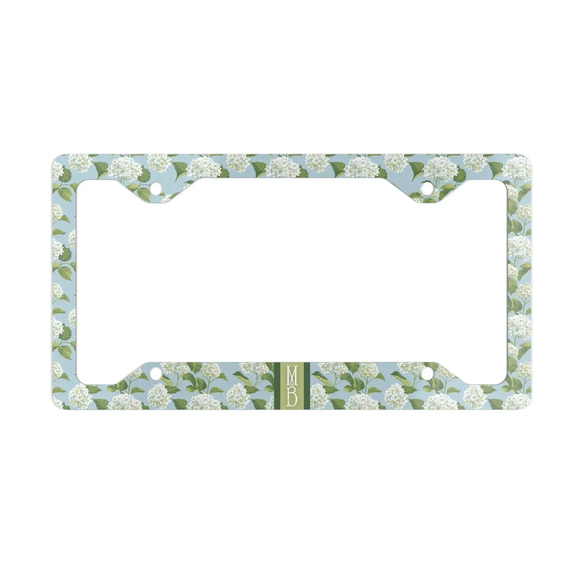 Hydrangea Floral License Plate Frame, Personalized Monogram Car Accessory, Blue Hydrangea Front Plate Frame, Cute Coquette Car Decor Gift for Women