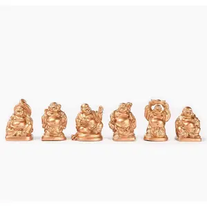 Gold Laughing Buddha Figurines Collection Gift Home Office Desk Decor Flower Pot Statue Decoration Set of 6 (Mini Gold)