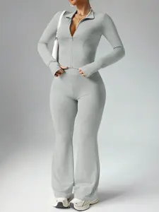 Rhythm Era Women Plus Size Casual Zipper Jacket With Thumb Hole & High Waist Flare Pants 2 Pieces Set Workout Women Set Y2k
