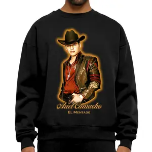 Ariel Camacho Graphic Hoodie Chicano Inspired Streetwear Corridos Vibes Tee Mexican Artist Shirt Firme Latino Style Unisex Crewneck Sweatshirt Loose Fit Polyester Fabric