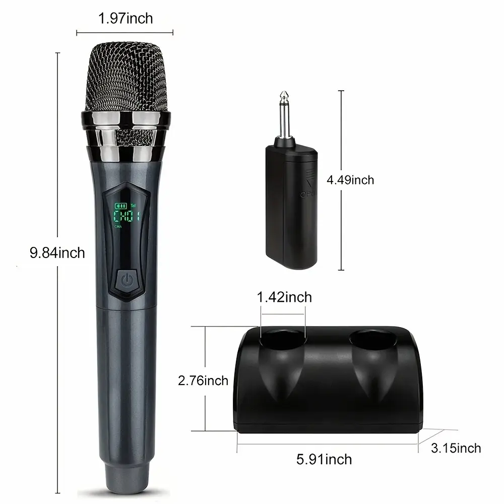 Dual Rechargeable Wireless Microphone with Echo & Volume Control & Mute Features - for Home Karaoke, Church, Events, Storage Base Included