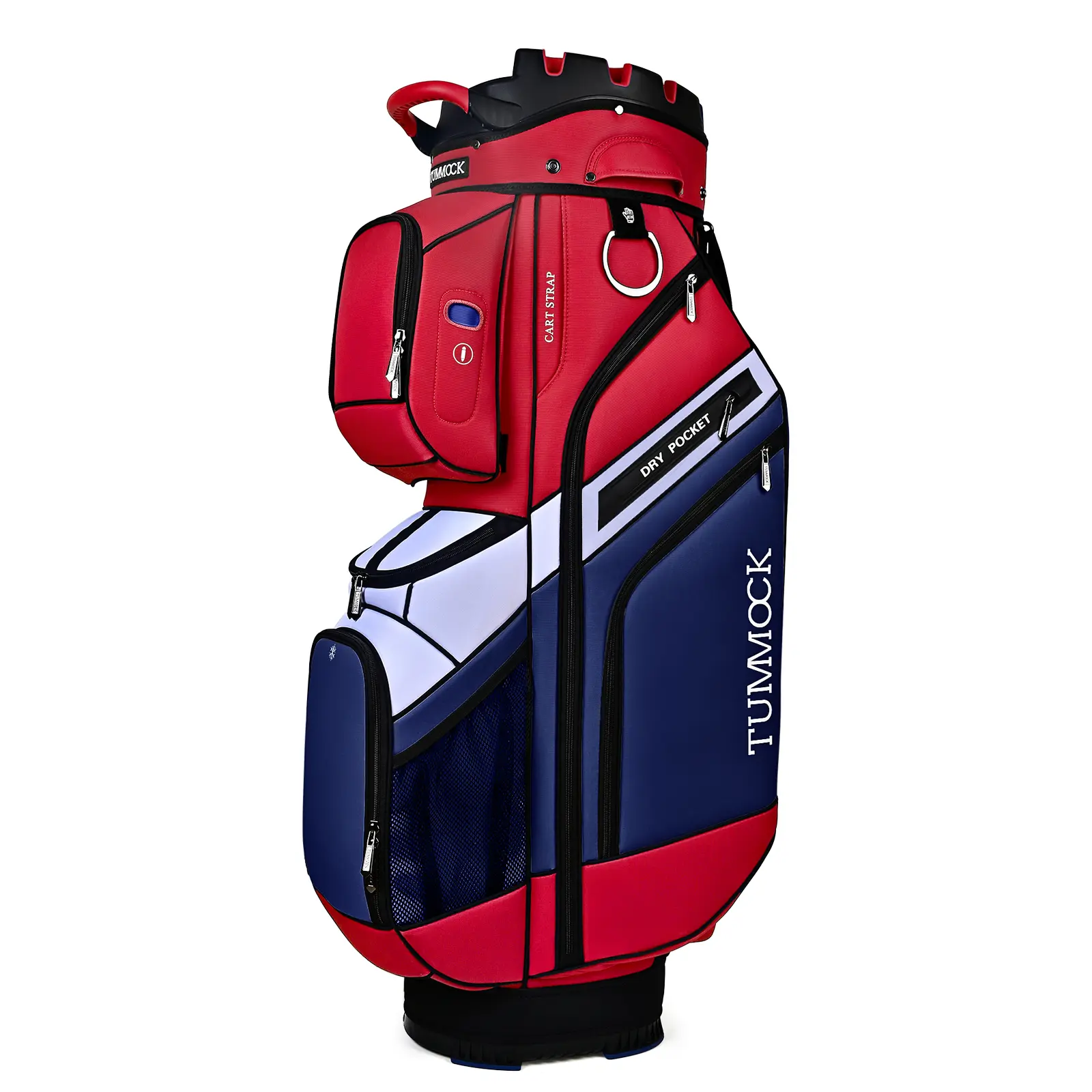 TUMMOCK 14-Compartment Golf Pushcart Bag - Durable Materials, Dry Pocket, T-Lock Feature, Silent Top, Improved Golf Club Storage (Green & Black), Youth, Full-Length Dividers