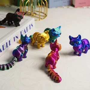 Cat Design Craft Decoration, 1 Count 3D Printed Flexible Joints Cat Figurine, Articulating Figurines, Home Decor Ornament for Living Room Bedroom Office