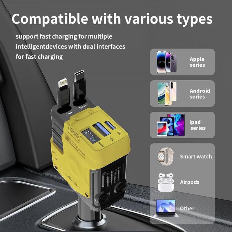 【New Airfreshener Starlight In Car Roof】5 in 1 Car Charger, Car Air Freshener with High Speed USB C Adapter with Lightning Cable & Charge Port for iPhone & Android Phone, Retractable Car Charger, Comes with 3 Bottles of Fragrance, Car Accessories