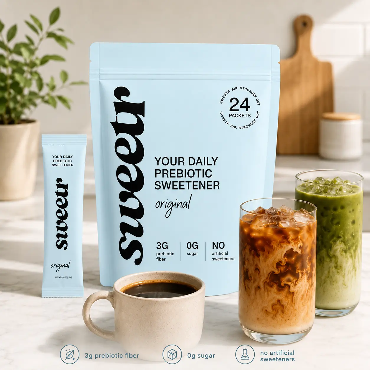 sweetr Natural Prebiotic Sweetener - Gut Health Support, 0g Sugar, No Artificial Ingredients, Rich Flavor, 5-Calorie Sugar Substitutes