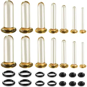 24 PCS/14PCS/10 PCS Glass Ear Gauges Stretching Kit Short Taper Expander, 14G-00G Comfy Dead Stretching Plugs with Rubber Rings, Crazy Domed Body Piercing Jewelry Set