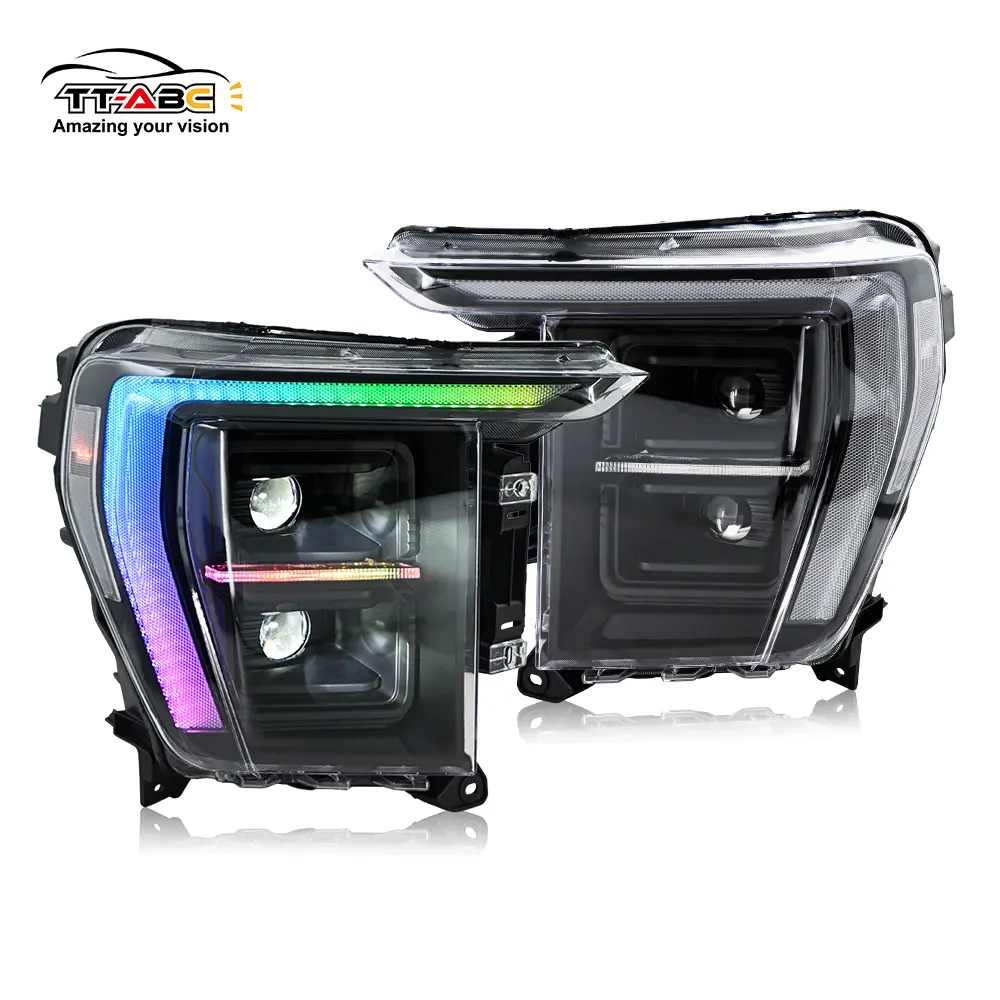 TT-ABC Full RGB Headlights Kit - Colorful LED Car Lights, Compatible Models 2021-2023 Ford F-150 F150 P702 14th Gen, PC Front Lamps with Vehicle-Specific Perfect Fit, Manufacturer Warranty