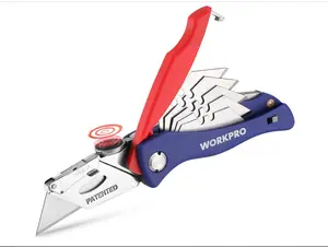 Folding Utility Knife, Quick-Change Box Cutter, Blade Storage in Handle with 5 Extra Blades Included - WORKPRO