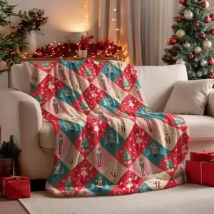 Christmas Flannel Blanket Throw, Nutcracker  Green Buffalo Plaid Soft Fuzzy Plush Cozy Fleece Blankets for Couch Sofa Bed Lounging, Ideal Gifts for  Adults Wife Self, 50x60