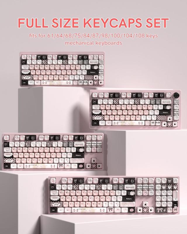 Womier MOA Profile PBT Keycaps,132 Keys Cute Style Keycap Set with Cute Icons, Dye-Sublimation, Black Pink Theme for Most 60% 65% 75% 80% 100% US Layout Cherry MX Switches Mechanical Keyboard