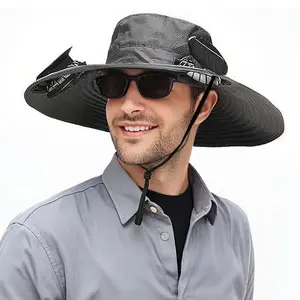 Solar fan hat Outdoor Wide Brim Sun Hat with 2 Solar Fan Sun Bucket Hat for Men Women UPF 50+ Bucket Fishing & Beach with Fan Built in