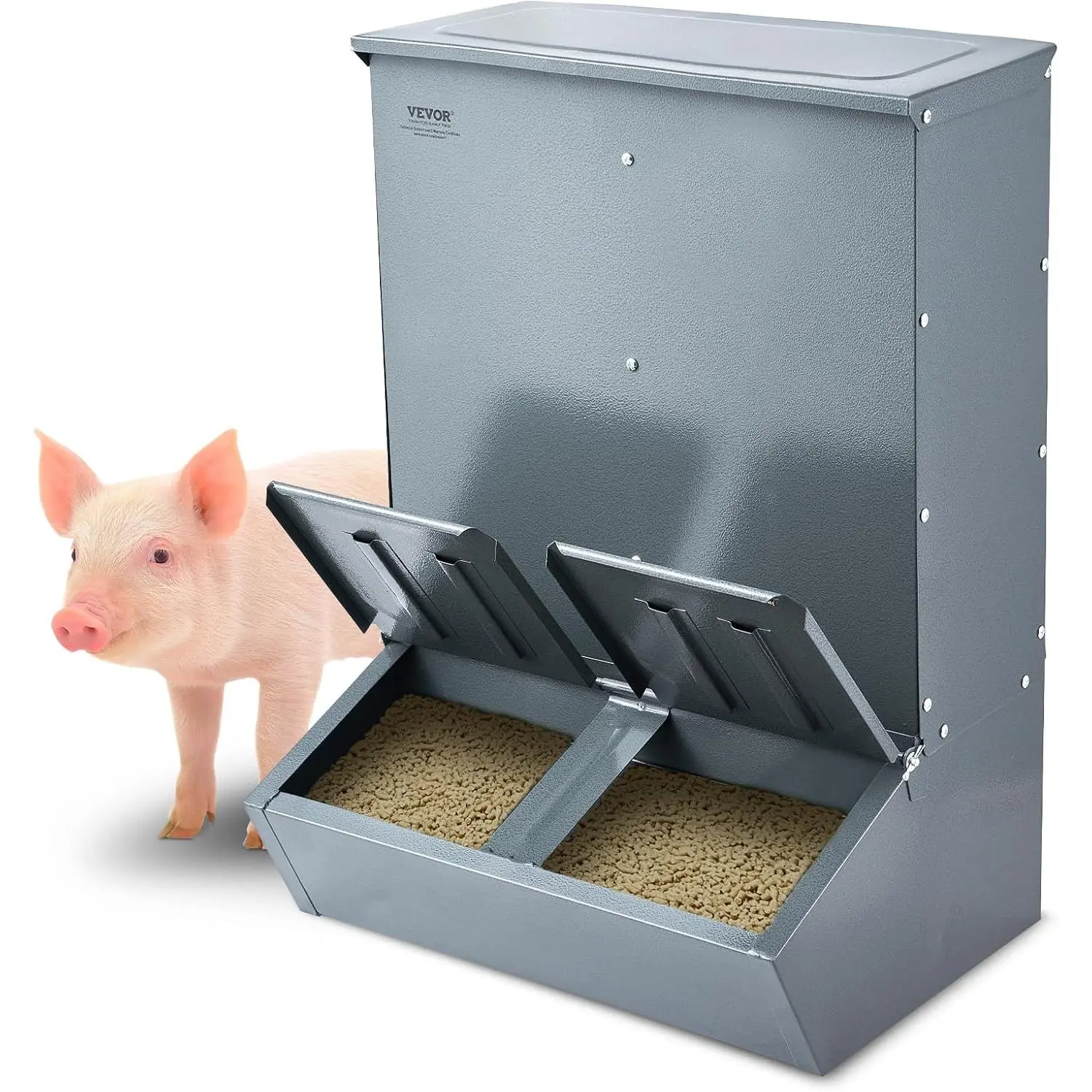 VEVOR Hog Feeder, 3.7 Bushel Capacity, Double Door Pig Feeder, Heavy ...