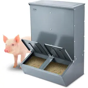 VEVOR Hog Feeder, 3.7 Bushel Capacity, Double Door Pig Feeder, Heavy Duty Steel Piglets Feeder, Multipurpose Trough Creep Feeder, Outdoor Livestock Feeder Farm Accessory for Feeding up to 8 Hogs