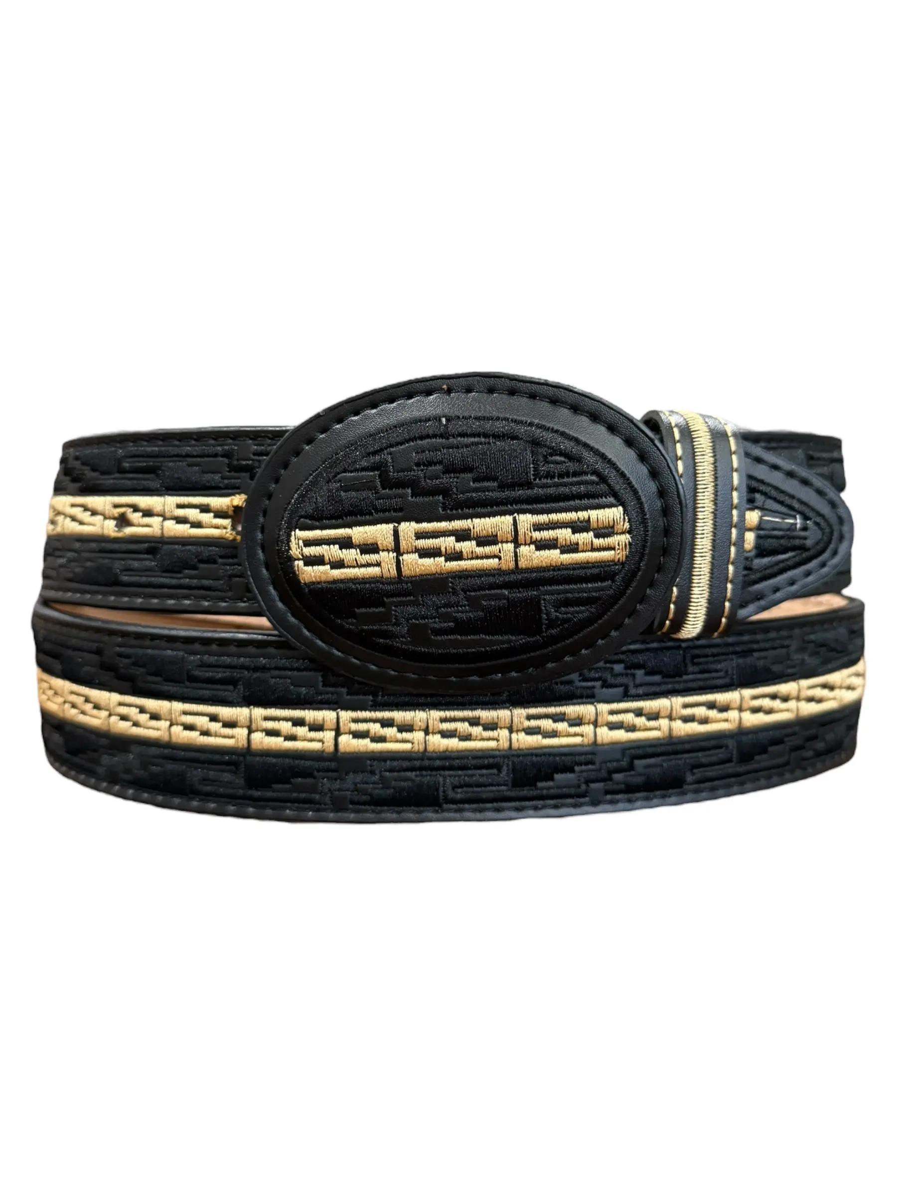 Black Western Embroidered Leather Belt Cinto Negro Vaquero Bordado de Piel Cinto Charro