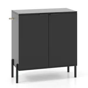 COSTWAY - 2-Door Buffet Cabinet Sideboard with Shelf and Metal Legs-Black