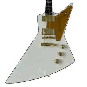 White Explorer Electric Guitar Gold Hardware HH Pickups Mahogany Body