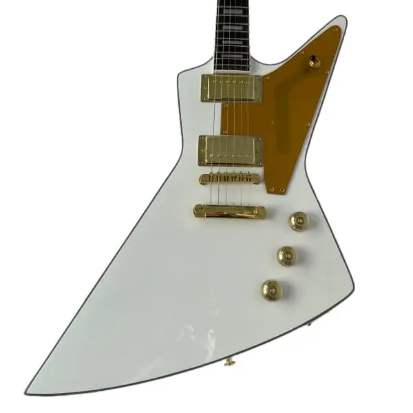 White Explorer Electric Guitar Gold Hardware HH Pickups Mahogany Body