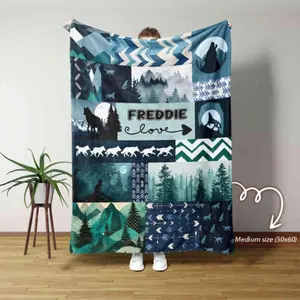 Personalized Adventure Baby Blanket, Wolf Blanket, Woodland Wolf Blanket, Outdoor Adventure Wilderness Blanket, Wildlife   Christmas gift Dream Weave HomeBaby Boy Blanket