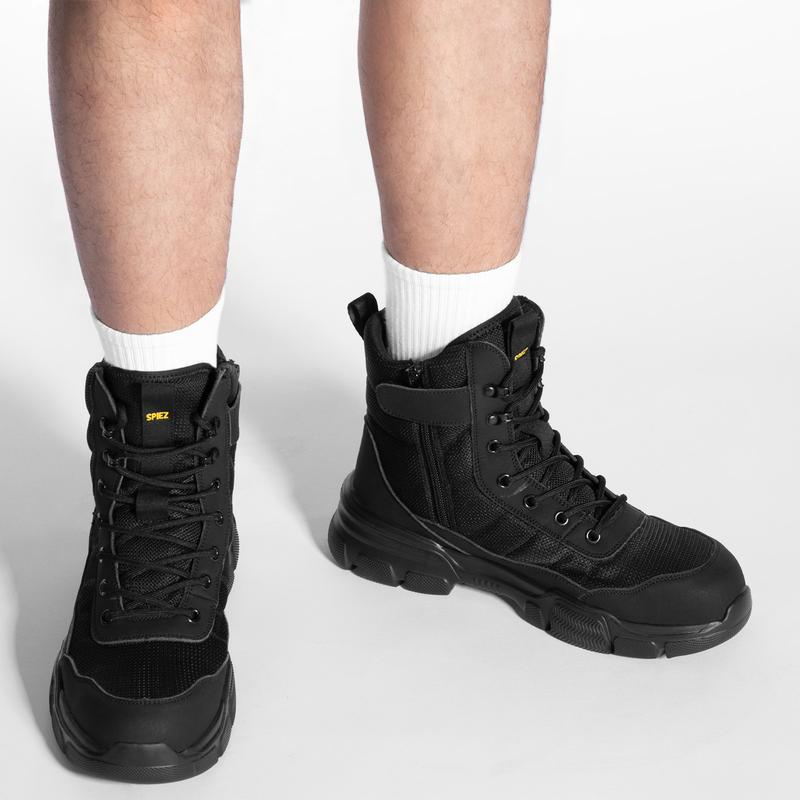 SPIEZ Steel Toe Boots for Men Industrial Construction Safety Boots with Side Zipper Puncture-Proof,Lightweight Work Boots Hiking Military Tactical Shoes