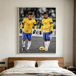 Ronaldinho & Neymar Brazil National Team Signed Poster, Football Legends Wall Art Print, Soccer Stars Decorative Canvas, Bedroom Living Room Home Decor, Sports Fan Gift Idea