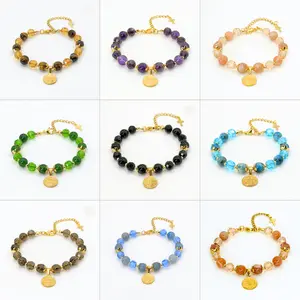 FIMENESS ST. BENEDICT NATURAL CRYSTAL SMOOTH ROUND FINISH BEADS COMBINED WITH FACETED GLASS BEADS, BEADED DESIGN WITH STAINLESS STEEL, SPACERS, LOBSTER CLASP AND 2 INCH EXTENDER CHAIN, GOLD TONE HANDMADE NON TARNISH CRYSTAL JEWELRY