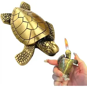 Torch Lighter, Creative Desktop Golden Turtle Butane Lighter, Cool Portable Gas Lighter, Adjustable Soft Flame Lighter, Refillable Butane Lighter for Men Women Friends Gifts (Without Butane)