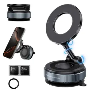 Strong Magnetic Car Mount Holder with Vacuum Suction Cup, 360° Rotatable and Foldable Alloy Stand, Universal Phone Holder for Dashboard Gym Wall Desk