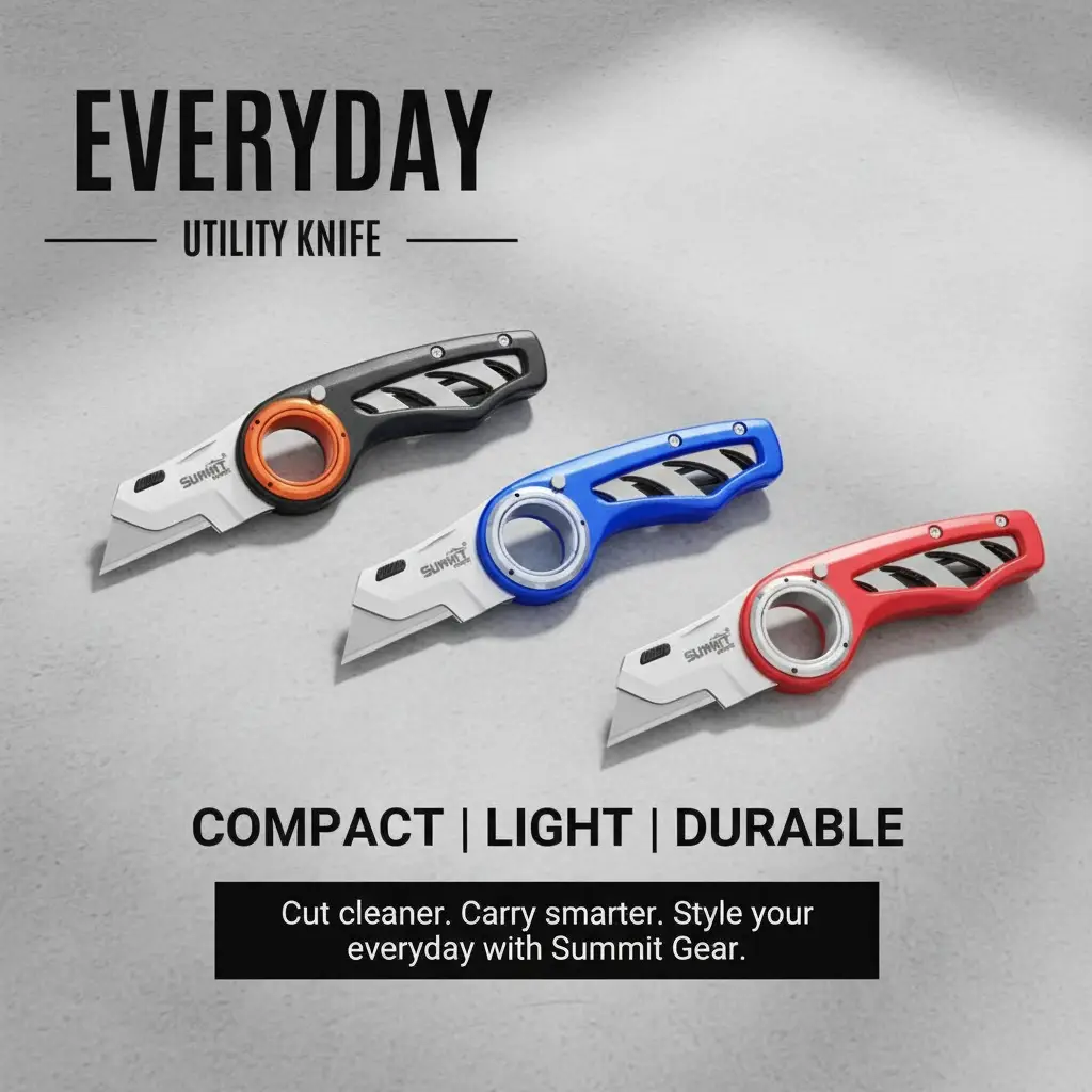 EDC Folding Utility Knife – Compact,Box Cutter,Lightweight,Aluminum Handle,Rescue Pocket,Belt Clip,4.37" CLOSED – Everyday Carry Cutter Tool
