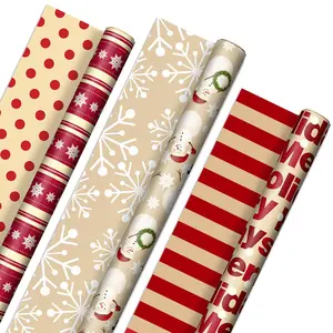 Christmas Wrapping Paper Rolls - Traditional Holiday Gift Wrap Paper (Set of 3 Reversible Rolls: 120 sq. ft)
