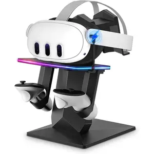 Dock Compatible with  Quest 2/ Quest 3/Quest 3S/Quest Pro,RGB  Vertical Stand,Accessories with Brightness Adjustment and 14 Light Effects Adjustment, Type-C  Port