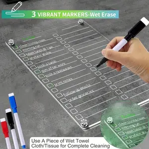 Aesthetic Clear Magnetic Fridge Planner Set - Acrylic Dry Erase Board For Grocery & To Do List