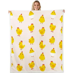 Yellow Chicken Print Sherpa Fleece Blanket Cartoon Chick Farm Livestock Throw Blanket Kids Teens Adults Lovely Animal Fuzzy Soft Blanket Bed Couch,Baby